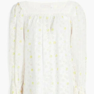 See By Chloe Gathered Floral-Print Broderie anglaise cotton blouse